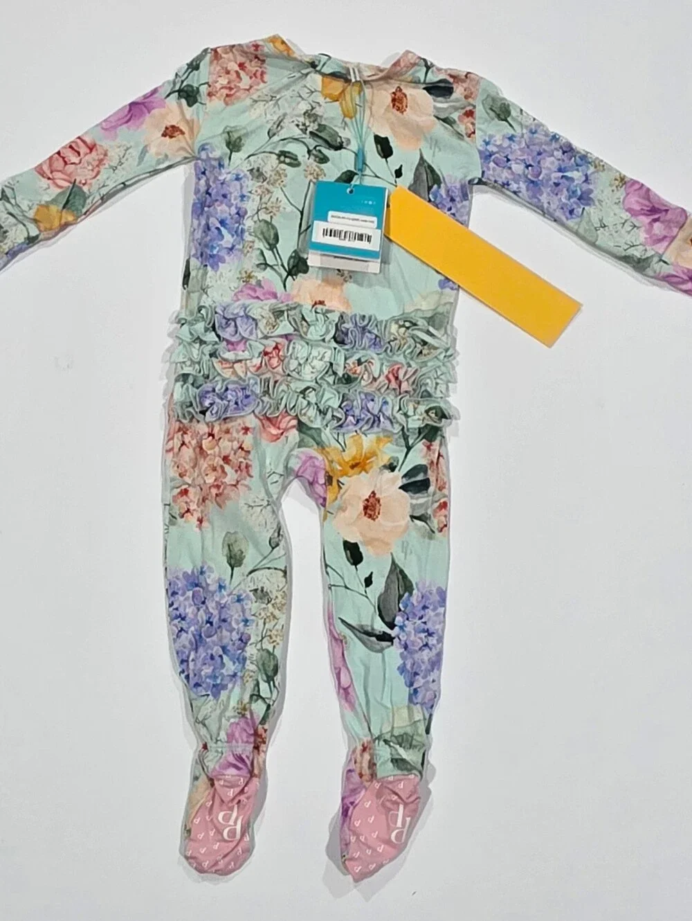 Posh Peanut Mint Floral Footed One-Piece with Pastel Flowers